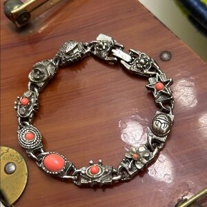Vintage ACT II Signed 1970’s Egyptian Revival Coral Bracelet